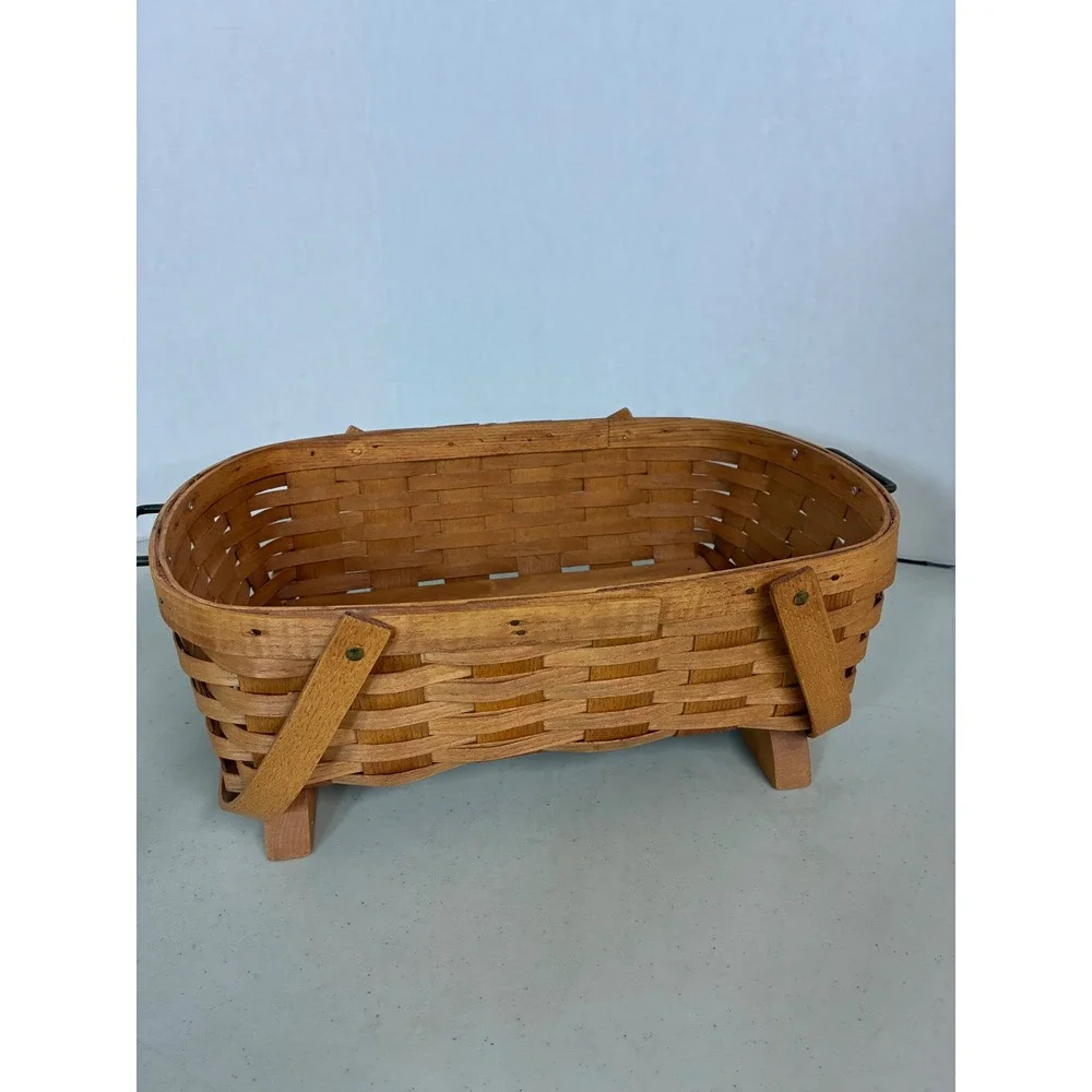 Peterboro Basket Co Woven Wood Footed Storage Basket‎ with Metal Handles USA